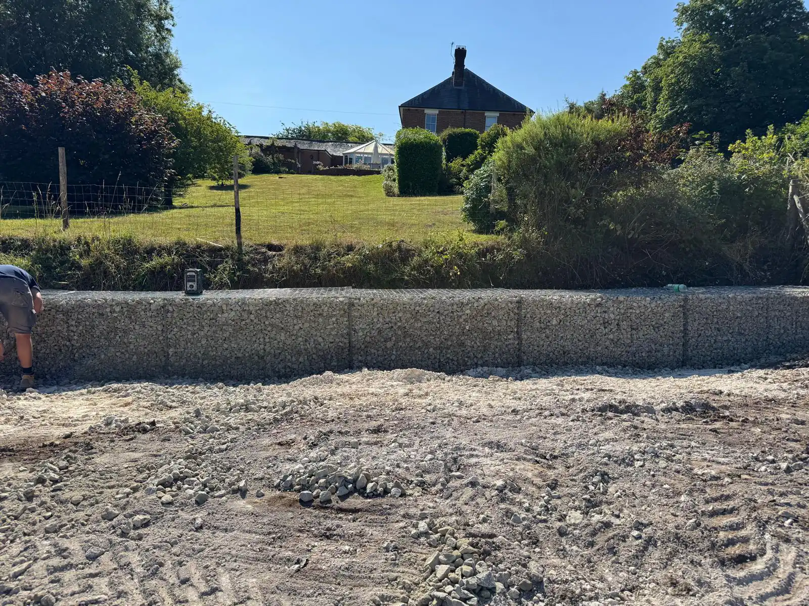 Completed gabion retaining wall