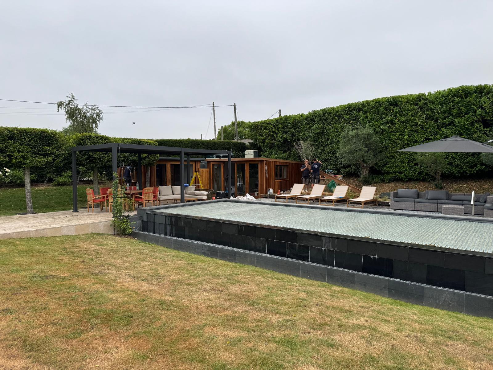 Poolside louvered pergola and garden room